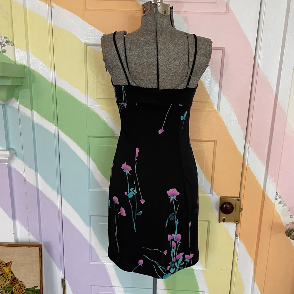 Vintage 90s BCBG Max Azria Floral Mini Slip Dress Sz S 💛🎀 Gothbabe - Picture 6 of 10